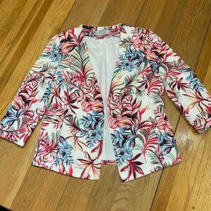 Tahari Arthur Levine‎ Petite Tropical Floral Blazer Jacket White Pink Womens 8